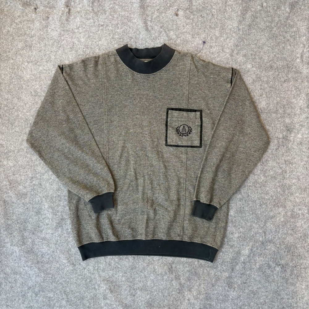 Vintage London Fog Mens Grey Salt and Pepper Mock Neck Pullover Sweatshirt M